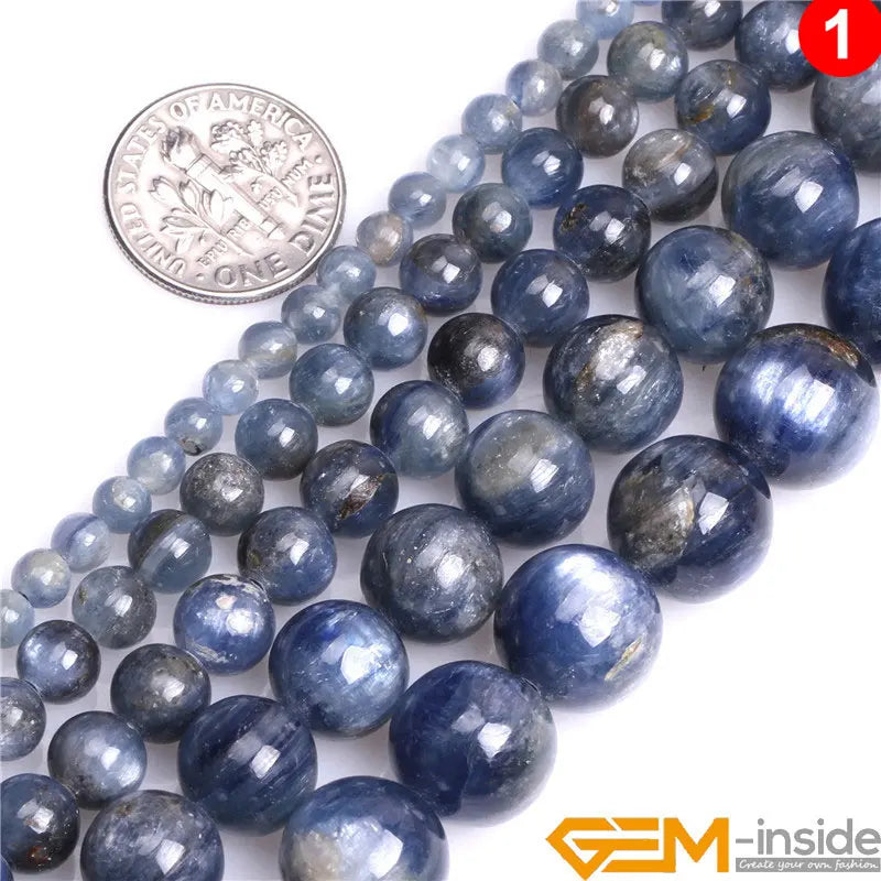 Natural Blue Kyanite Round Beads – 15" Strand for DIY Jewelry Making (4mm–12mm)