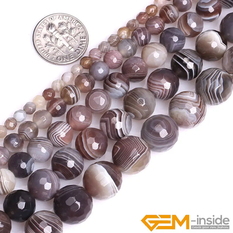 Natural Botswana Agate Faceted Round Beads – 15" Strand for DIY Jewelry Making (4mm / 6mm / 8mm / 10mm) - Image 7