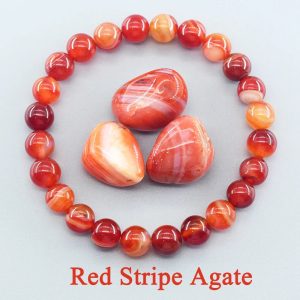 Natural Red Stripe Agate & Carnelian Bead Bracelet – Healing Crystal Jewelry for Men & Women