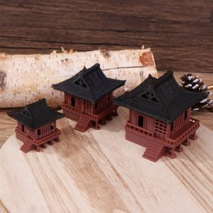 Chinese Classical Architecture Min Pavilion Ornament – Zen Micro Landscape Decor for Fish Tank & Desktop Display