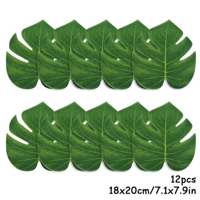 12pcs Artificial Tropical Palm Leaves – Hawaiian Luau & Jungle Party Table Decor - Image 7