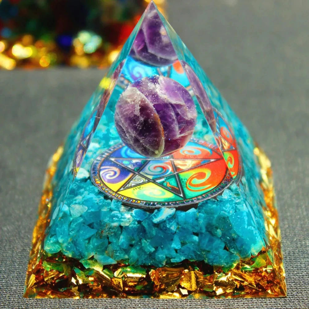 Crystal Stone Orgone Pyramid – Energy Generator with Natural Amethyst & Peridot for Reiki, Chakra & Room Decor - Image 13