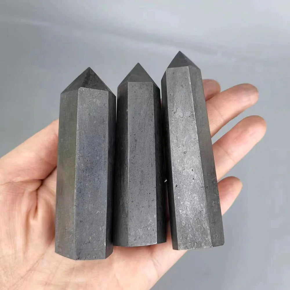 1PC Natural Schungite Tower – Black Shungite Crystal Wand for Energy Healing, Reiki & Meditation - Image 3