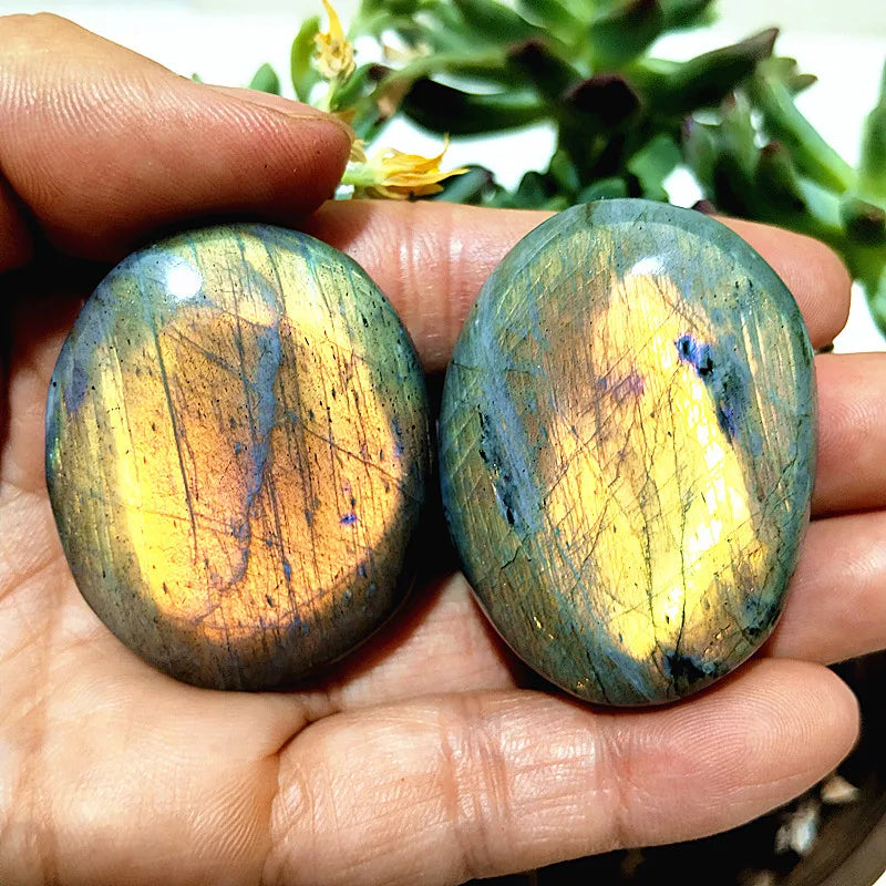 Natural Purple & Yellow Labradorite Crystal Palm Stone – Chakra Healing Gemstone for Meditation & Decor - Image 23