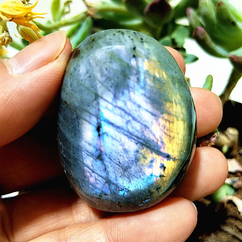 Natural Purple & Yellow Labradorite Crystal Palm Stone – Chakra Healing Gemstone for Meditation & Decor - Image 14