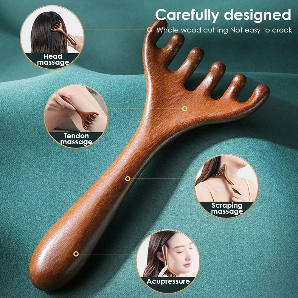 Natural Golden Sandalwood Five-Claw Scalp Massager - Image 5