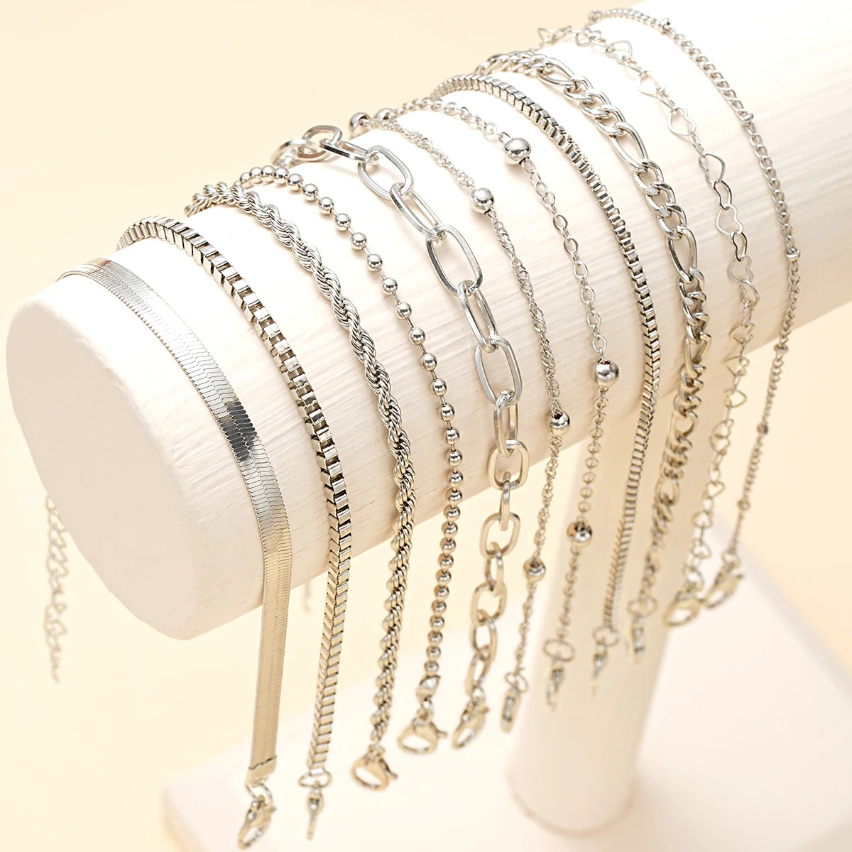 11Pcs/Set Boho Twisted Flat Snake Chain Anklet – Vintage Summer Beach Ankle Bracelet Set for Women - Image 3