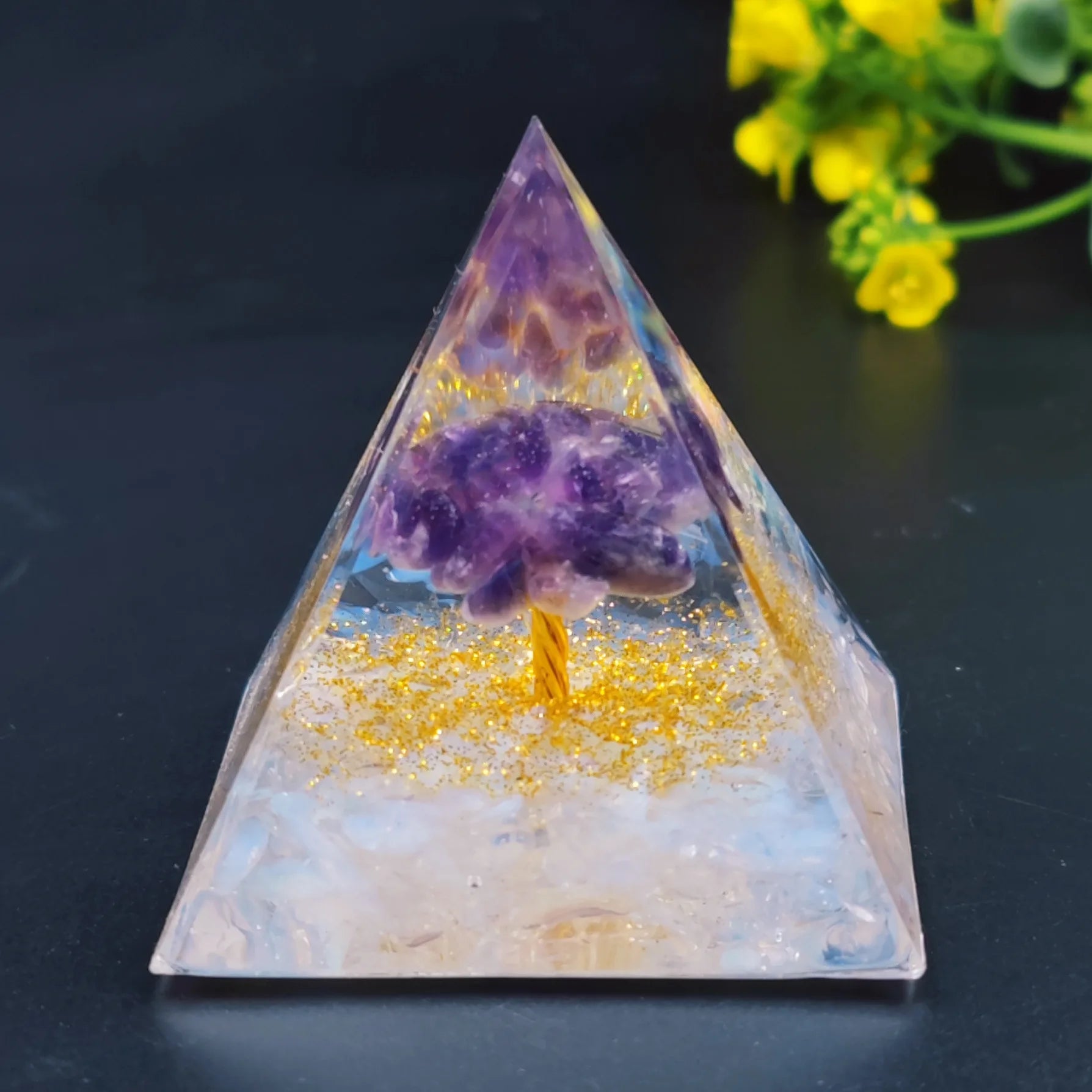 Crystal Stone Orgone Pyramid – Energy Generator with Natural Amethyst & Peridot for Reiki, Chakra & Room Decor - Image 26