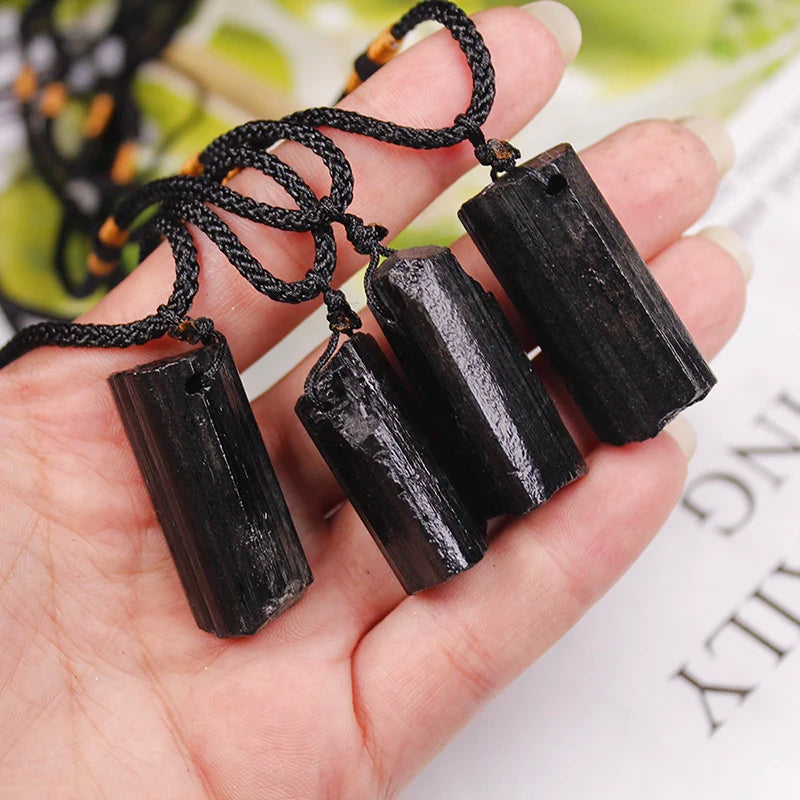 Black Tourmaline Pendant – Rough Natural Stone Healing Necklace - Image 3