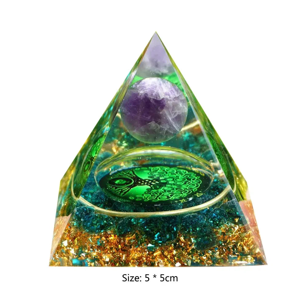 Crystal Stone Orgone Pyramid – Energy Generator with Natural Amethyst & Peridot for Reiki, Chakra & Room Decor - Image 15