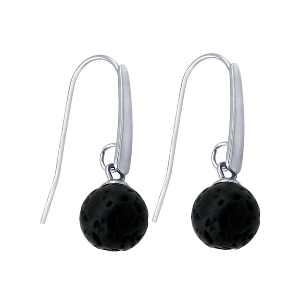 Black Natural Lava Rock Stone Bead Stud Earrings – DIY Aromatherapy Diffuser Jewelry for Women - Image 7