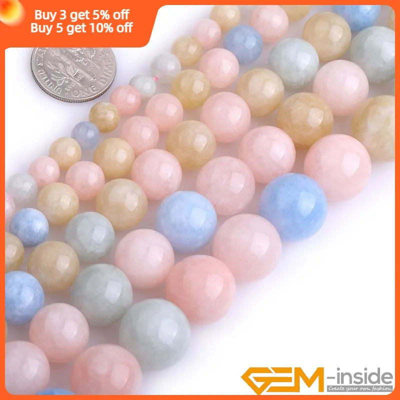 Multicolor Morganite (Morgan Jade) Round Beads – 15" Strand for DIY Jewelry Making (6mm / 8mm / 10mm) - Image 2