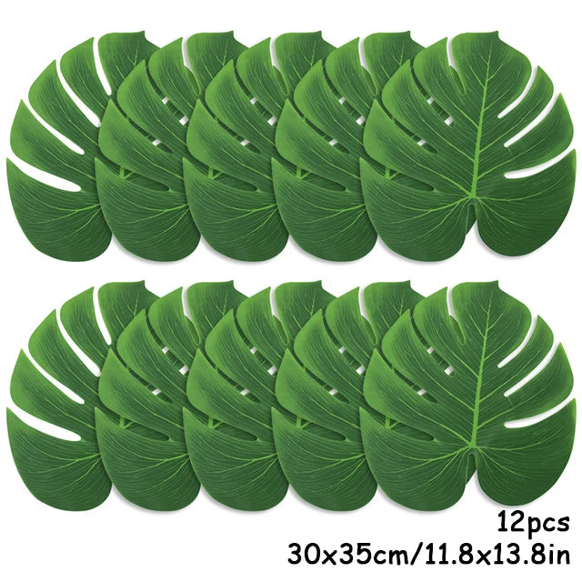 12pcs Artificial Tropical Palm Leaves – Hawaiian Luau & Jungle Party Table Decor - Image 8