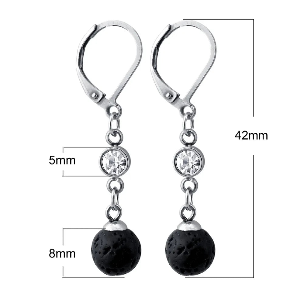 Black Natural Lava Rock Stone Bead Stud Earrings – DIY Aromatherapy Diffuser Jewelry for Women - Image 4