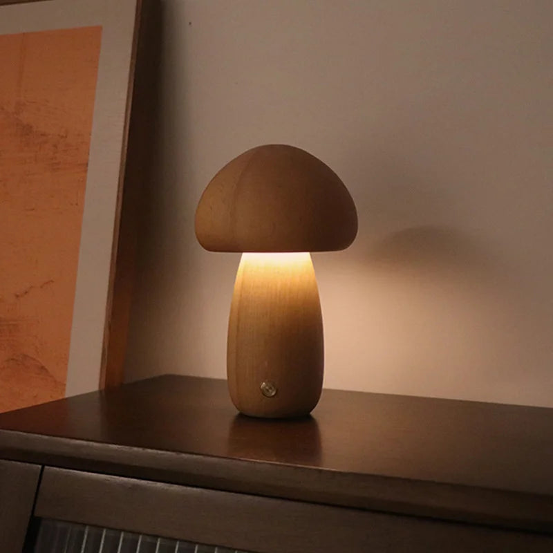 Cute Wooden Mushroom LED Bedside Table Lamp – Touch Switch Night Light for Kids' Bedroom - Image 14