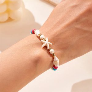 Bohemian Starfish & Conch Shell Beads Bracelet โ Adjustable Summer Beach Jewelry for Women & Girls