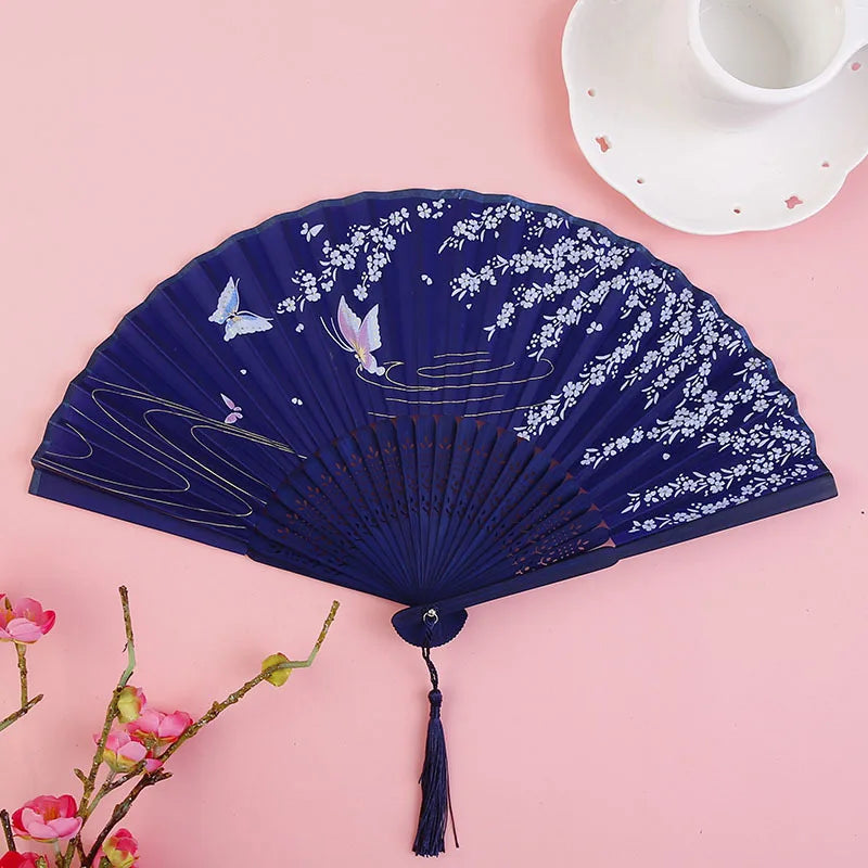 Bamboo Folding Fan Silk Chinese Fan Hand Women - Image 18