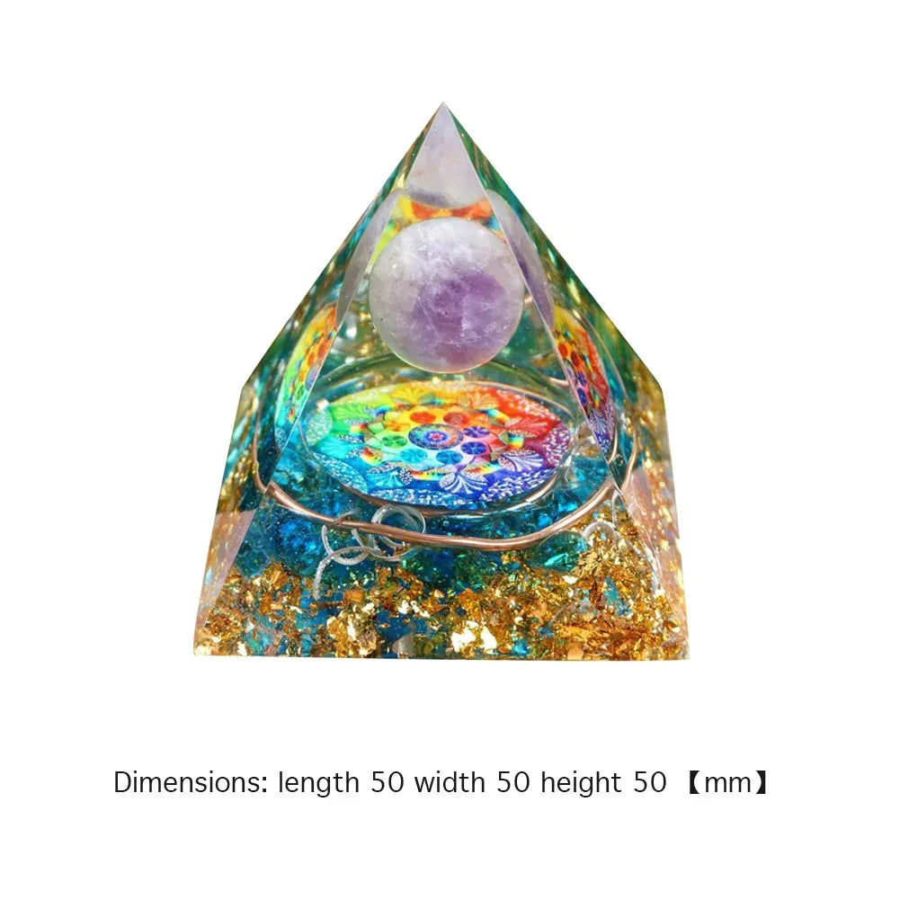 Crystal Stone Orgone Pyramid – Energy Generator with Natural Amethyst & Peridot for Reiki, Chakra & Room Decor - Image 21