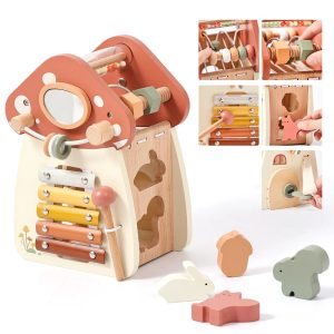 Montessori Five-in-One Wooden Mushroom Toy - Multi-Functional Puzzle