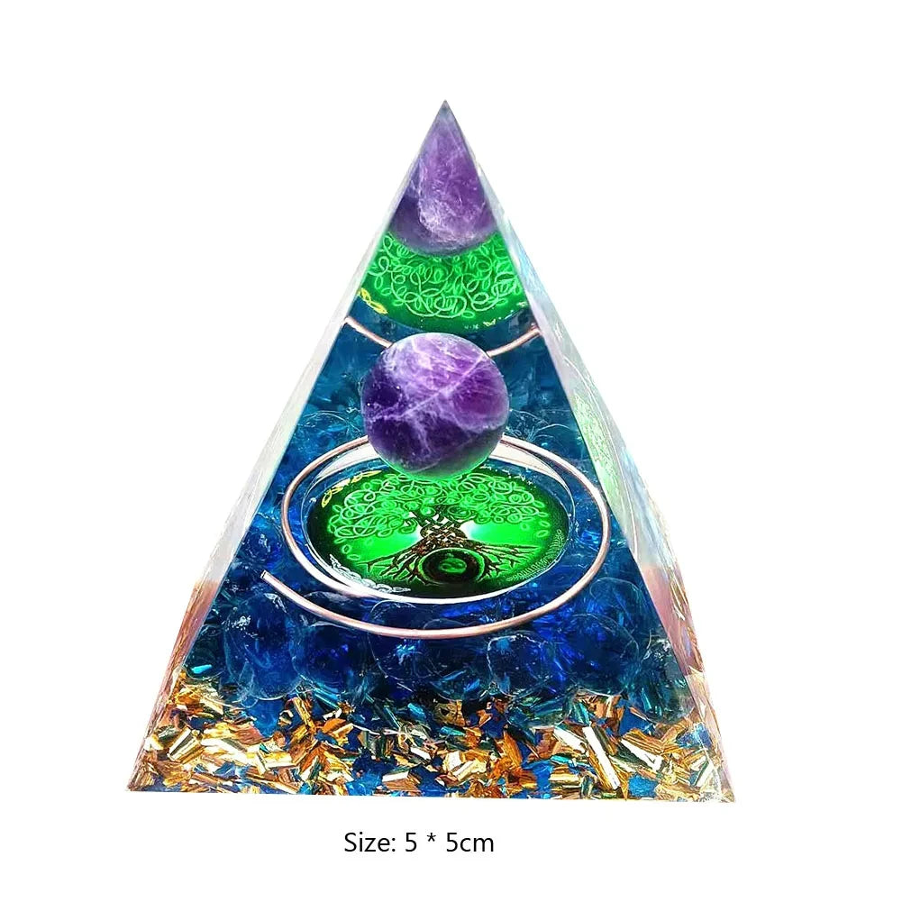 Crystal Stone Orgone Pyramid – Energy Generator with Natural Amethyst & Peridot for Reiki, Chakra & Room Decor - Image 8